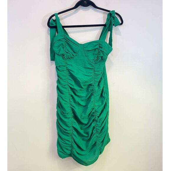 Green PrettyLittle Thing Rouched Dress 6us Bow Detail on Shoulders - Picture 5 of 10